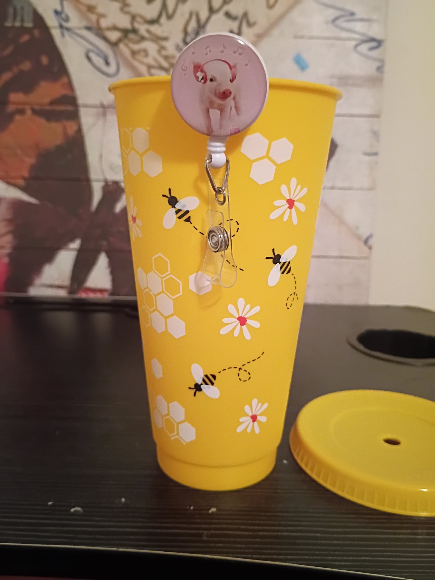 Badge Reel and Bee Cup