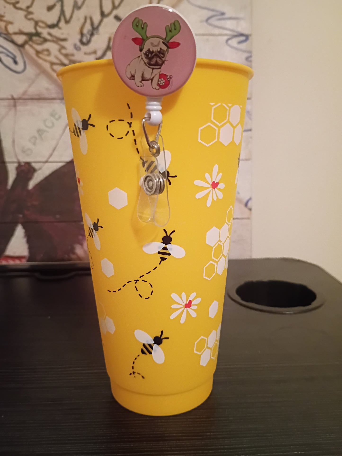 Badge Reel and Bee Cup