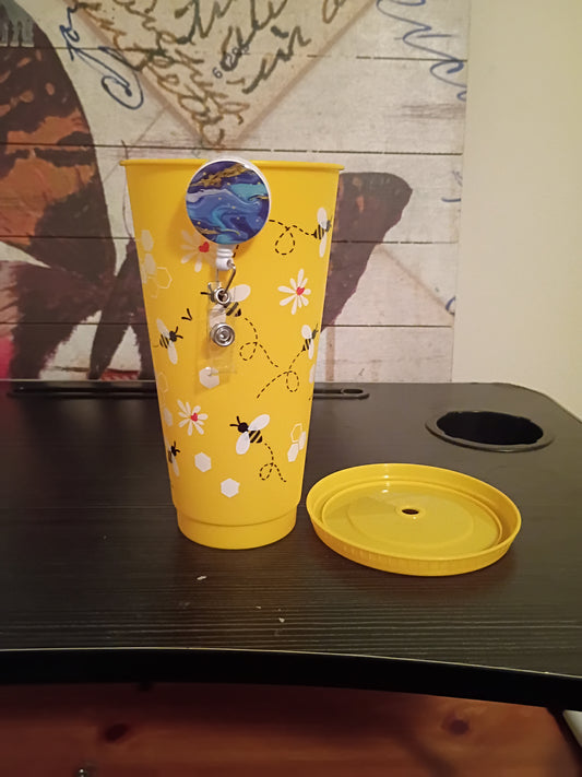 Badge Reel and Bee Cup