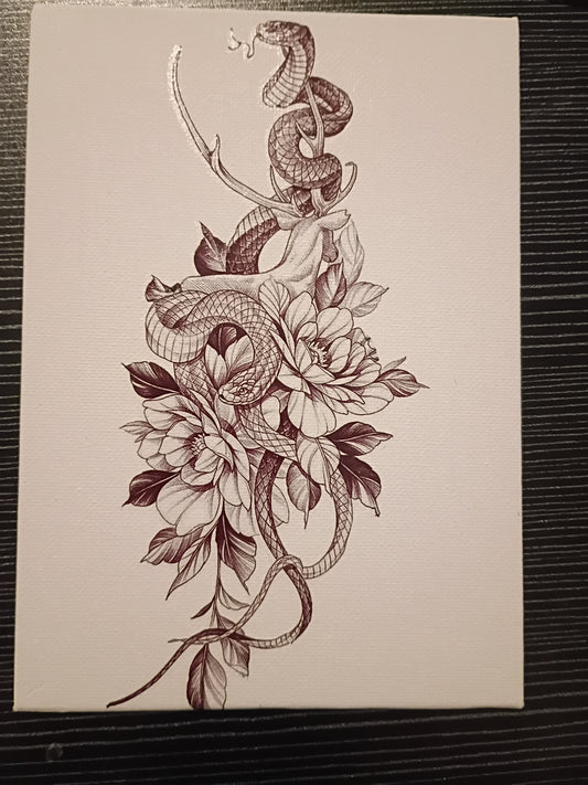 Snake and Floral Canvas